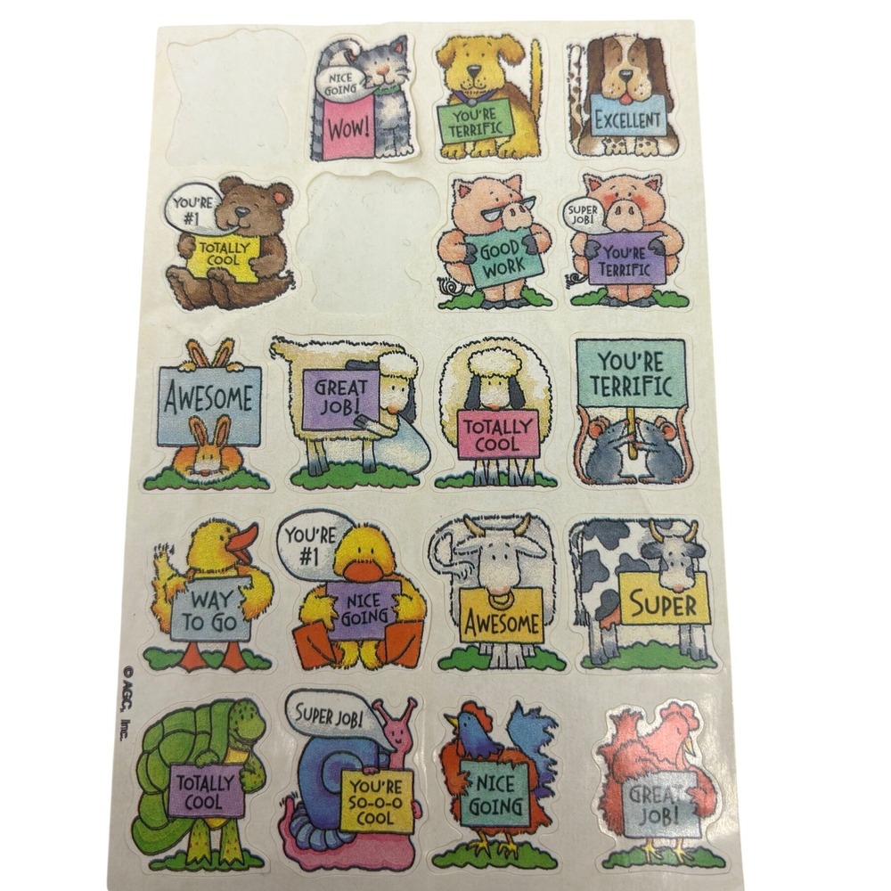 AGC Inc Animal‎ Reward Stickers Sheet Encouragement Way To Go 18 Count